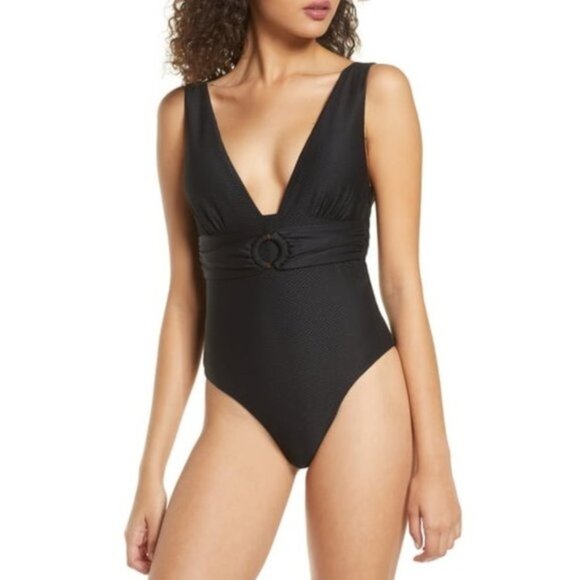 Chelsea28 Belted Textured One-Piece Swimsuit - Picture 1 of 6